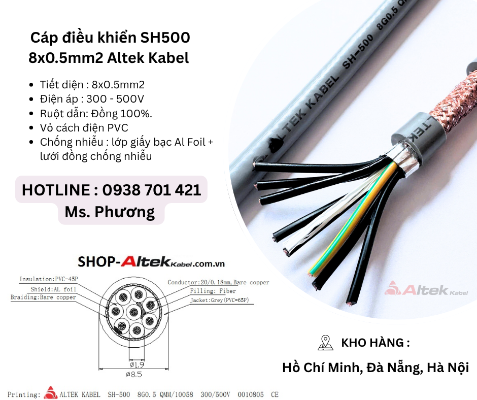 Cáp điều khiển SH500 8x0.5mm2 Altek Kabel Đà Nẵng, Hà Nội, Hồ Chí Minh